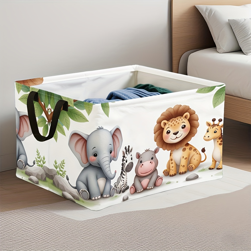 TEMU 1 pièce, Panier de rangement ouvert à grande avec motif animal lion, , zèbre, éléphant - Panier d'étagère, pour appartements, dortoirs,