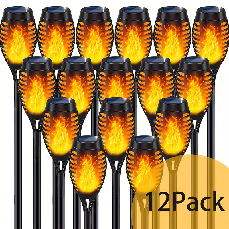 TEMU Solar Flame Lamp, Solar Flashlight With Flickering Flames, 12 Sets Of Outdoor Landscape Solar Post Lamps For Gardens, Patios And Walkways That