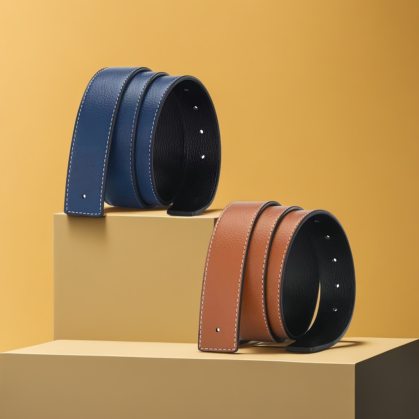 Image of 2pcs Men's Belt, Simple , Adjustable Waistband Belt, Multiple Color Options