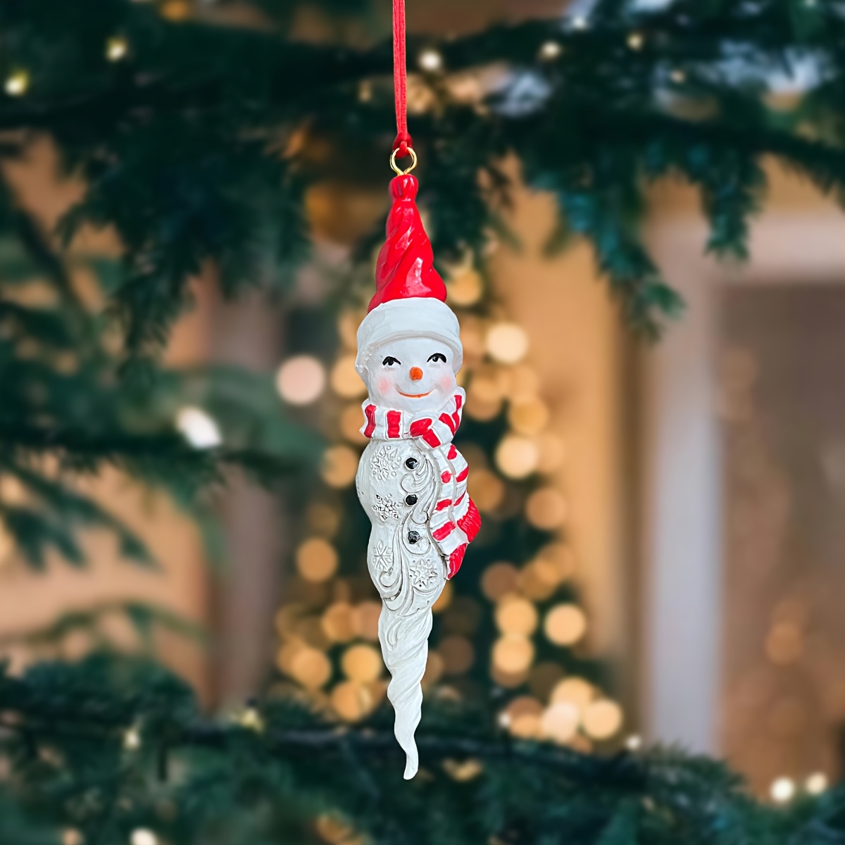 1 Resin Santa Claus And Snowman Ornament, European Relief Style, Christmas Tree Hanging Decoration, Car Interior Pendant, Christmas Decoration, Gift For