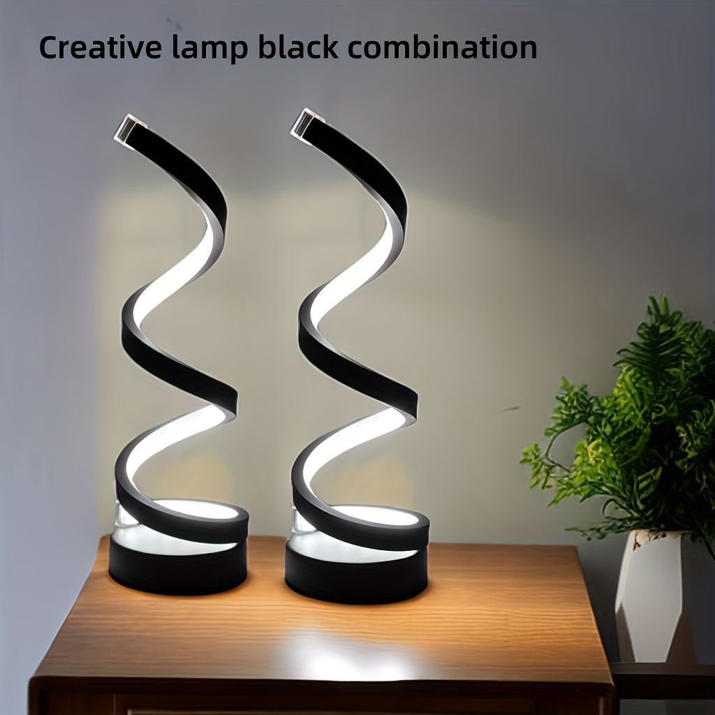 TEMU 2/1pc Bedside Table Lamp For Bedroom - 3 Way Dimmable Touch Lamp Usb C Charging Ports, Modern Minimalist Dimmable Spiral Table Lamp For Living