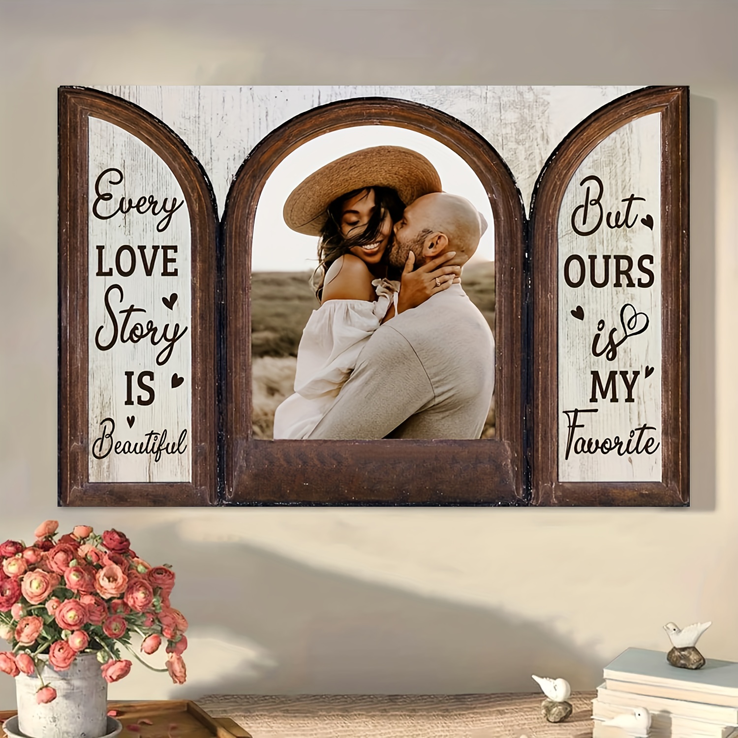 

1pc Personalized Wooden Canvas Art - " Is Beautiful" Custom Couple Photo Wall Decor With Quote, Ideal Gift For Husband, Wife, Anniversary, Wedding, Valentine's Day, Wedding Decor, 2d, Room Decor