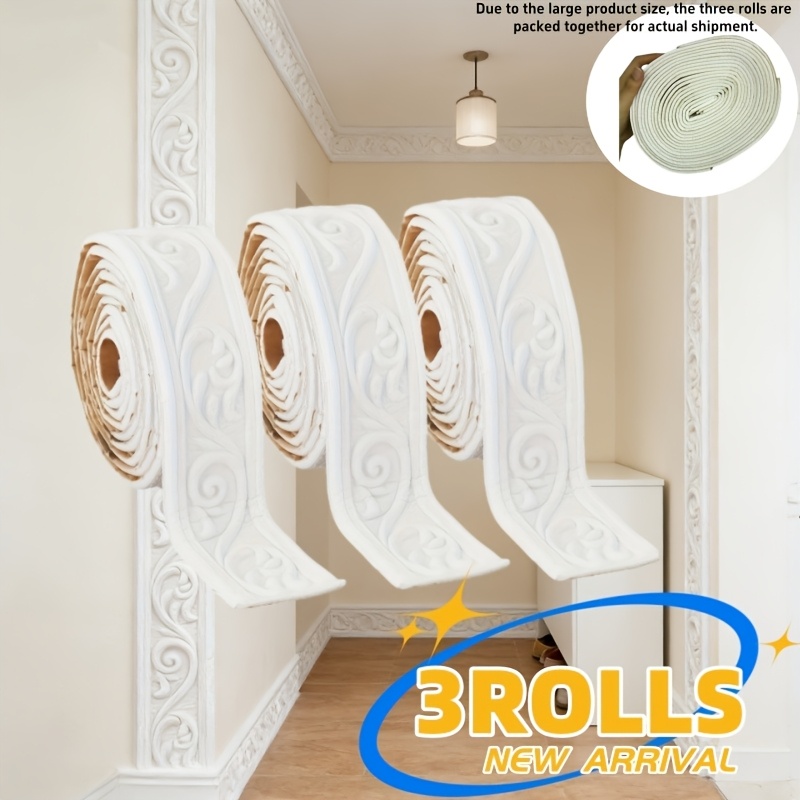 3 Rolls Of 90.55inch 3d Embossed Wall Decoration, With Luxury , Self-adhesive Baseboard With Backing, Decorative Wallpaper Border, Wall Molding, Self-adhesive Wall Molding, Baseboard Molding