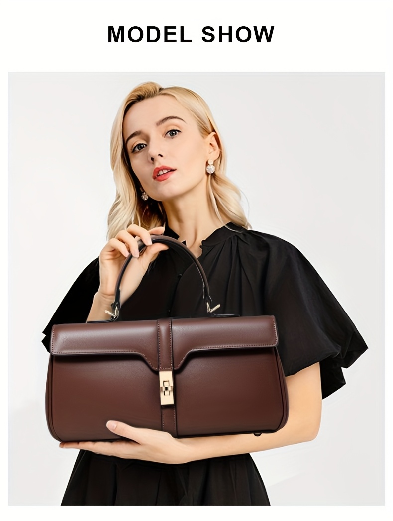 Women's Elegant Large Capacity Handbag - Sophisticated Convertible Clutch, with Golden-Tone Hardware, Zipper Closure, Structured design - Formal & Everyday Use - Available in Deep Brown/Black - Luxury Leather-like Women's Purse