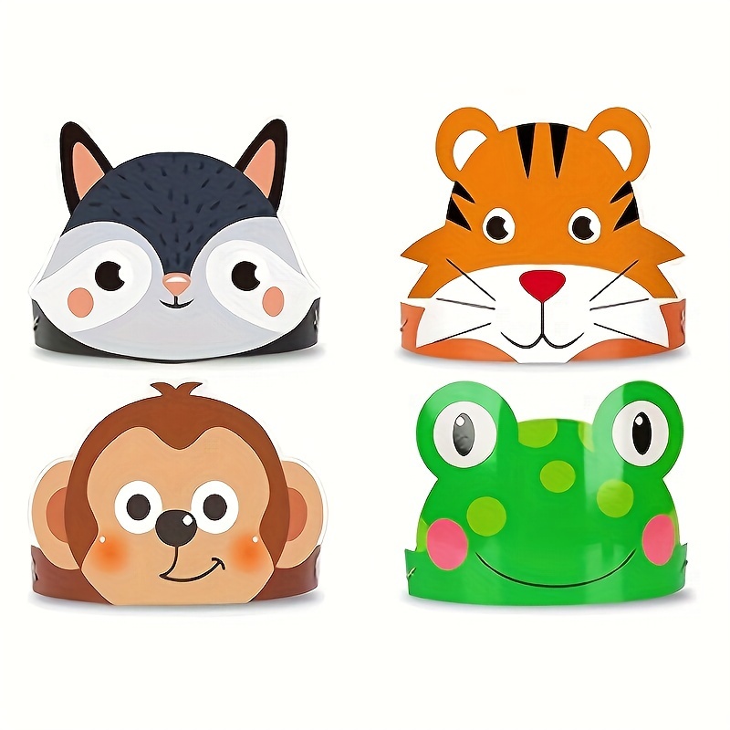 12pcs Animal Paper Hats for Vibrant Birthday Party Photo Booth  Props with Lion, Gorilla, Elephant More *'s Celebrations Holiday  Events