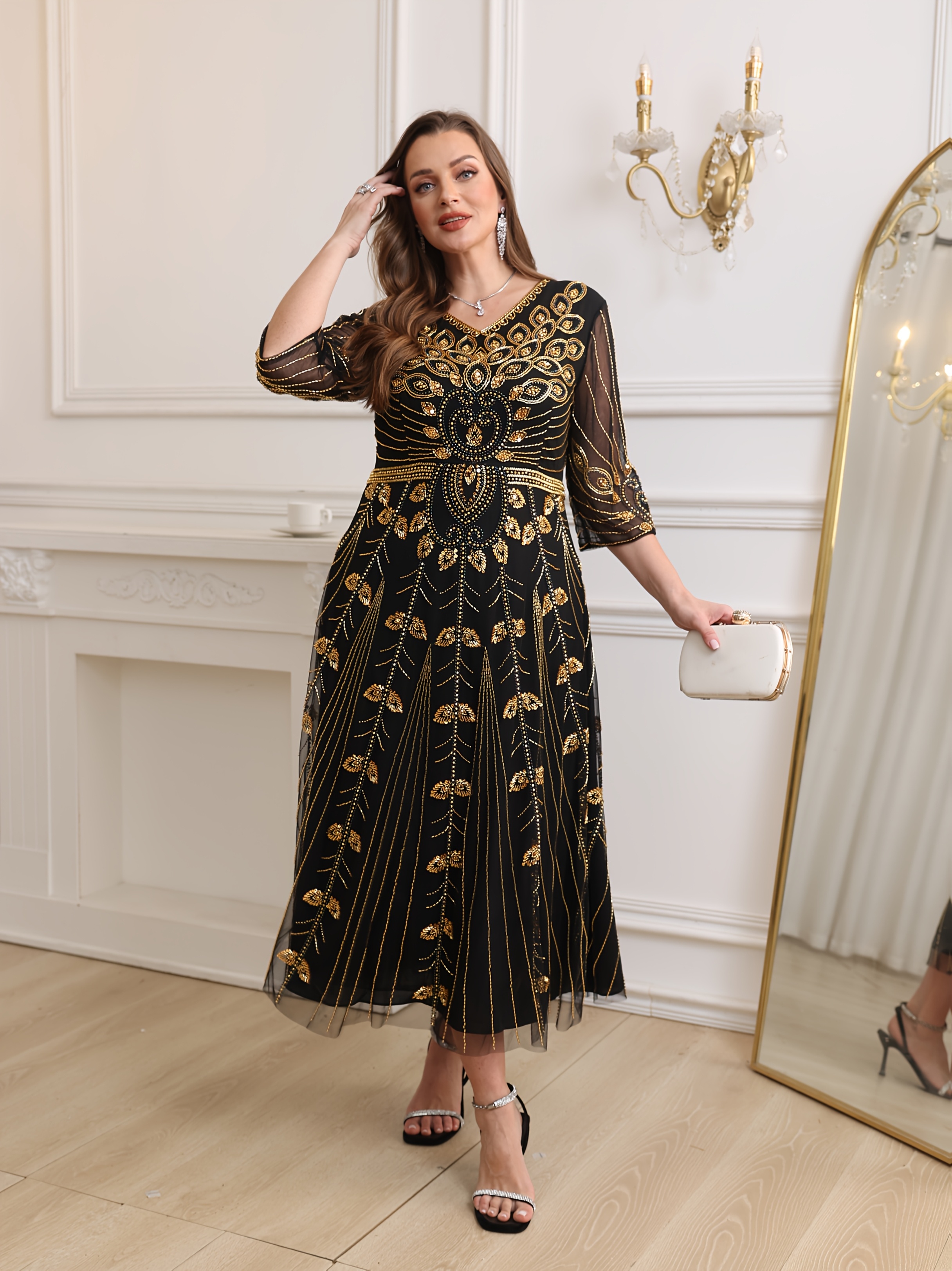 plus size beaded cocktail dresses Mother Of The Bride Black Dresses Plus Size Beaded Cape-Sleeve Jewel N