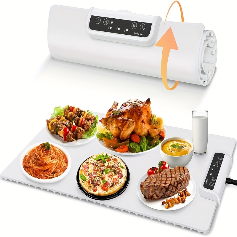 

Portable Silicone Food Warmer Mat – Roll-up Electric Heating Tray With 3-level Temperature Control, & For Parties, Buffets, And Travel