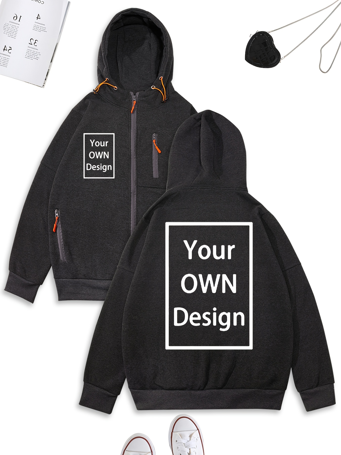 여성용 캐주얼 긴팔 지퍼 재킷, 일상적인 착용 및 선물에 적합한   디자인과 기하학적 패턴이 있는 다중 포켓이 있는 사용자 지정 두 톤 스플리드 후드티