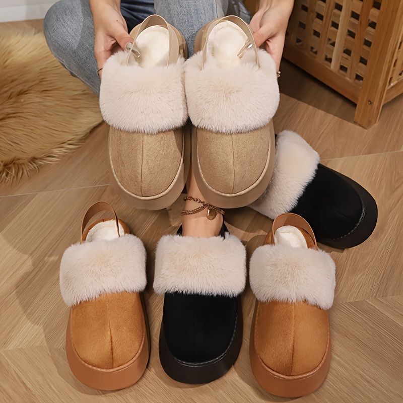 

Women's Winter Fleece Slippers, Solid Color, Comfortable Non-slip, Warm Soft Sole, Back, Indoor Footwear, Fabric Upper & Inner, Eva Sole, Hand Washable