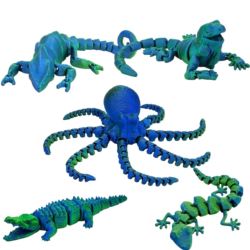 TEMU Set di 5 rettili assortiti, con , , coccodrillo, gecko, polpo, animali dai bambini, giunture articolate, adatti come giocattoli per animali
