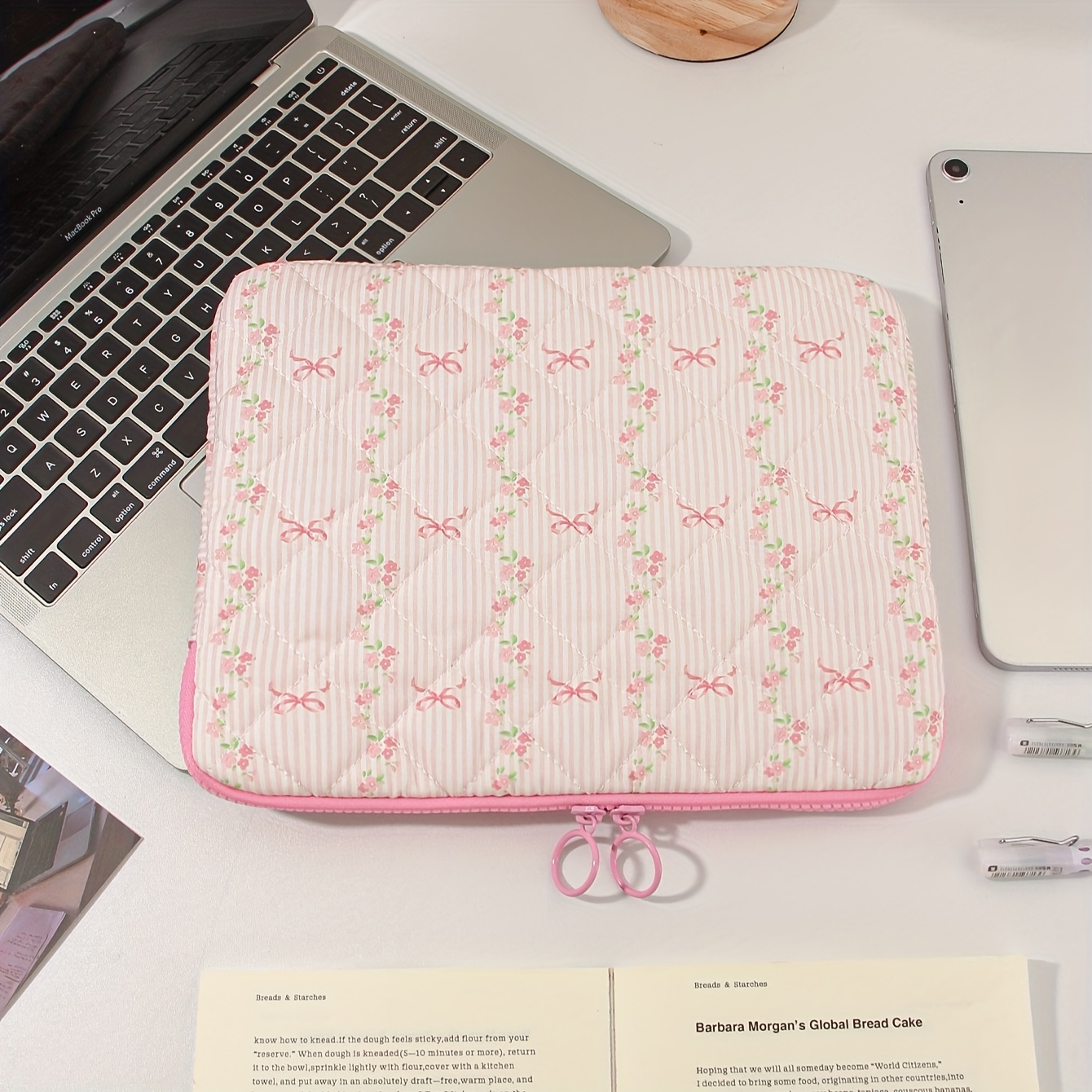 TEMU Tablet Bag, Fashionable Casual Large-capacity Small Floral Bow Portable Zipper Computer Bag, Suitable For Travel And Vacation Tablet Storage