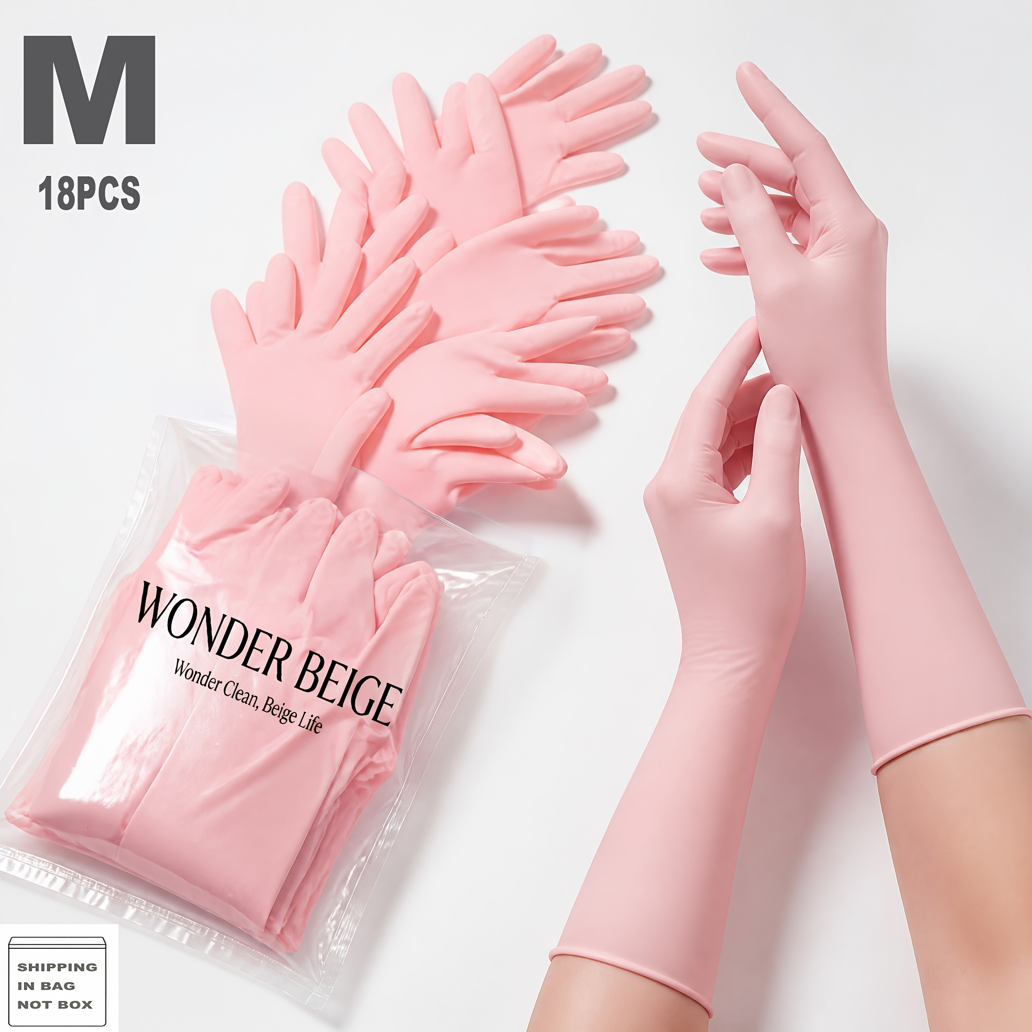 TEMU Gants jetables en nitrile WONDER BEIGE 12 pouces Rose Respirants Extensibles Multi- Vêtements pour pour les tâches ménagères quotidiennes