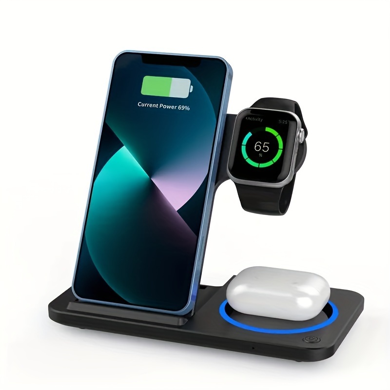 3 in 1 foldable wireless charger fast wireless charging station stand dock for iphone 15 14   11 pro   8 plus x xr xs x se for   ultra   6 5   1 se for   3 2   pr black 7
