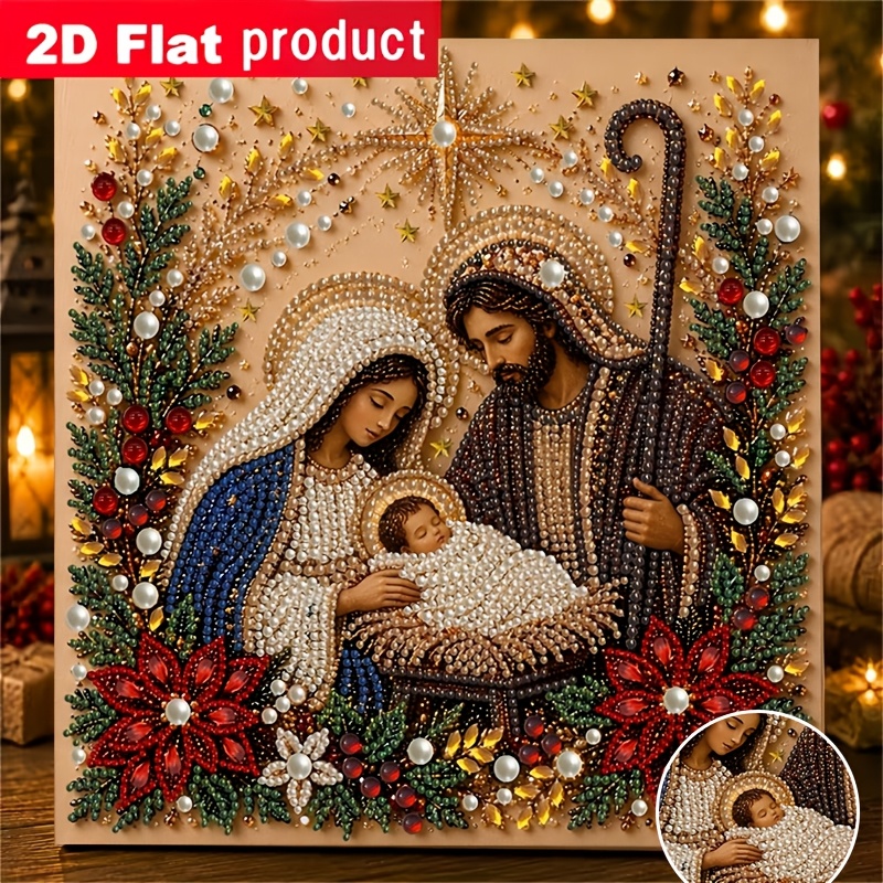 TEMU Nuovo Kit Pittura Diamante Colorata, Presepe Santa di Natale con Ges羅, Maria e , , ai Principianti, per Decorazione Murale o Ufficio, Regalo per