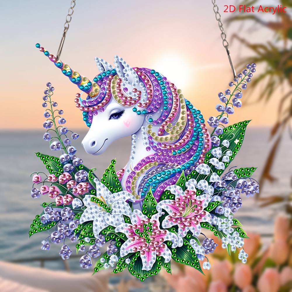 TEMU Acrylic 2d Plane, Diamond Painting Kit With 5d Design, Unicorn Garland Mosaic, A Perfect Gift For Enthusiasts, Featuring Irregularly Shaped