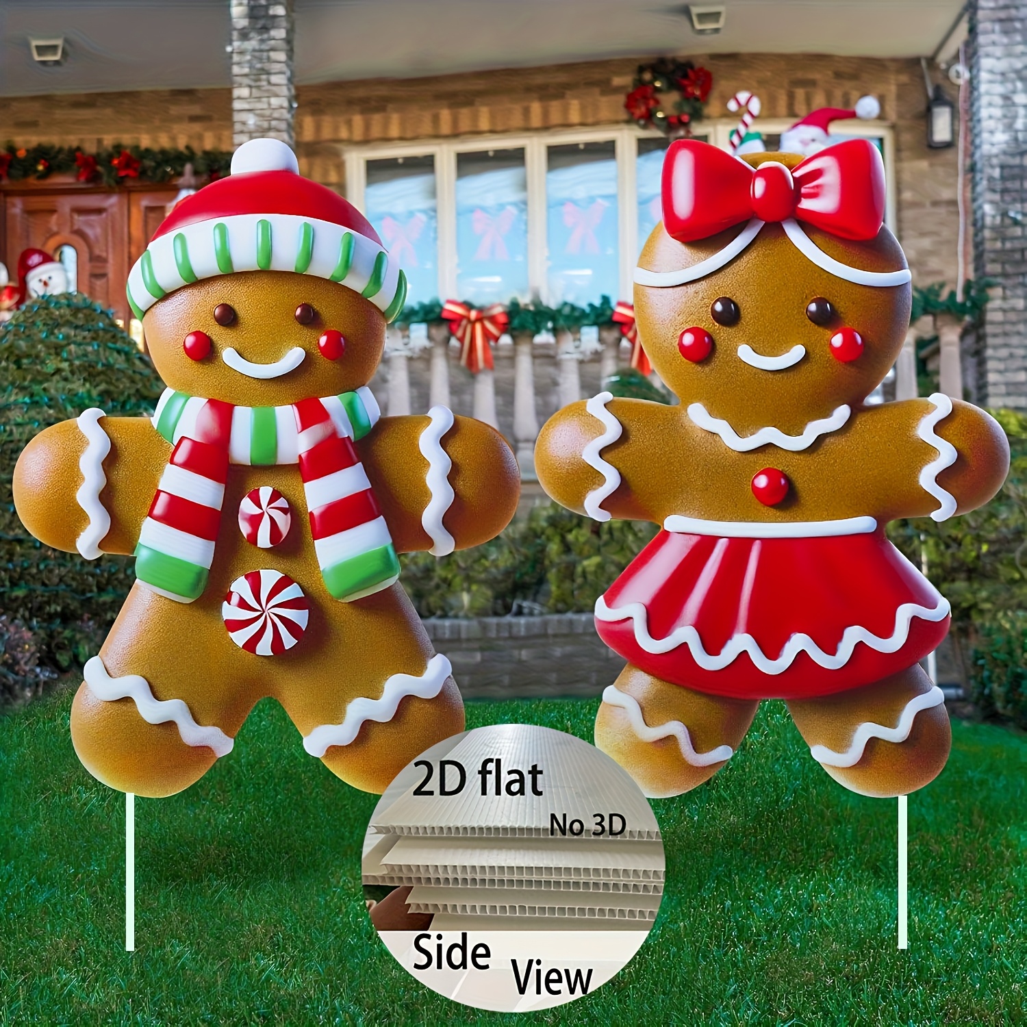 Image of 【2d Flat】2pcs Christmas Yard Sign Christmas Outdoor Decorations For Outside Holiday Xmas Winter Ornament Lawn Pathway Garden(classic)