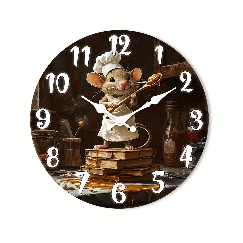 TEMU () 1pc Silent Wall Clock Non-ticking Wooden, Decorative Circular Clock Mouse For Kitchen, Bedroom, Living Room, , Laundry Room 10" 12" 14" 16"