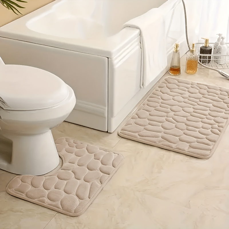 TEMU 2pcs Luxury Memory Foam Bathroom Anti-slip Mat Set, Soft Polyester Foam Coral Plush, Slow Rebound, Quick-drying And Absorbent