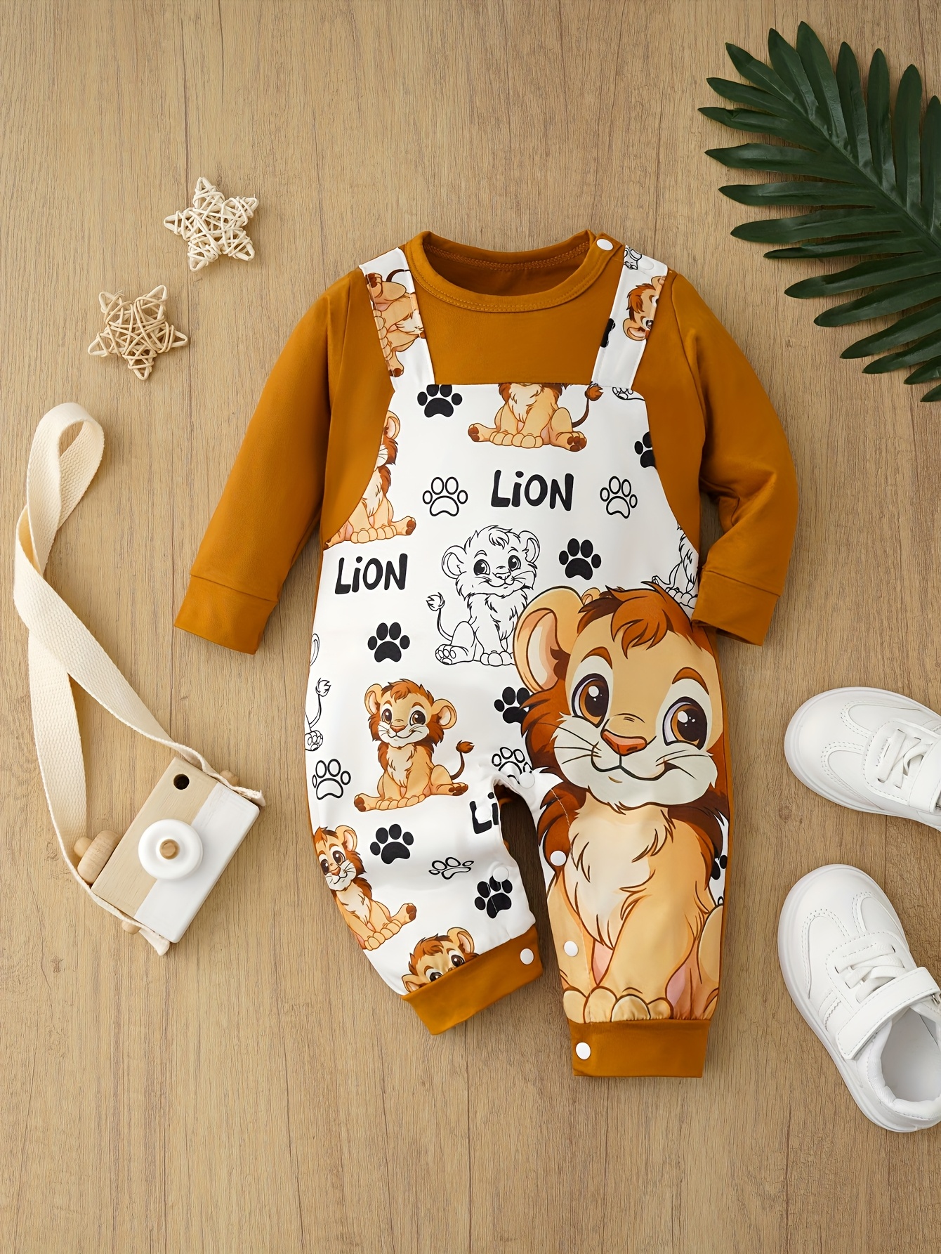 Cartoon Lion Baby Spring Autumn Winter Fake Suspenders Romper Outerwear Children's Clothing, Perfect for Outdoor