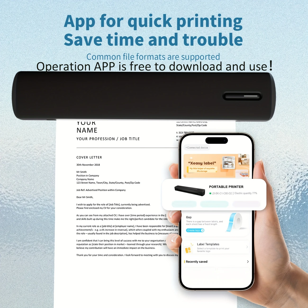 inkless portable thermal printer thermal portable printer support a4 paper size print music scores test papers and other content files inkless thermal printer compatible with ios and laptop for stickers printing app free to download and use easter basket stuffers mothers day gift details 3