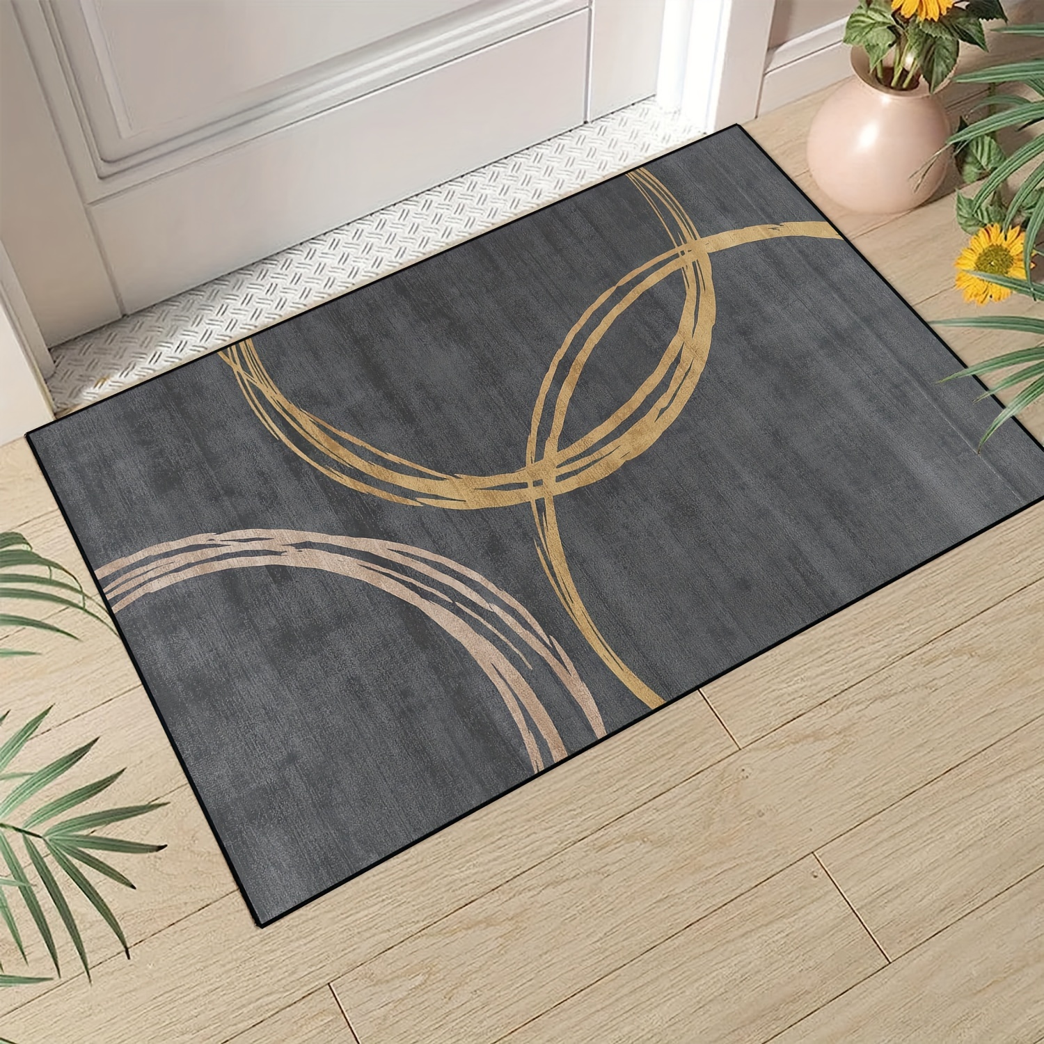 

Tapis de porte antidérapant gris foncé pour une utilisation intérieure et extérieure - Lavable en machine, léger, polyester durable avec un design moderne, tapis de sol d'entrée rectangulaire