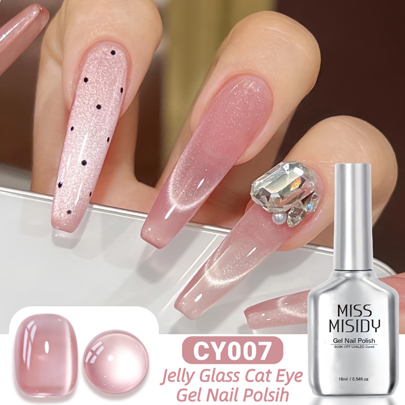 TEMU Miss Misidy 0.54oz Jelly Eye Gel Polish, 1pc 16ml Holographic Glitter Shimmer Translucent Sheer Color Magnetic Polish, Soak Off U V Led Gel