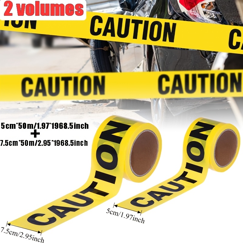 TEMU 2 Rolls Premium Yellow Caution Tapes, 50 Meters/1968 Inches Each, Hazard Tapes With And Black Text, 5cm X 7.5cm Wide, Maximum , Ideal For