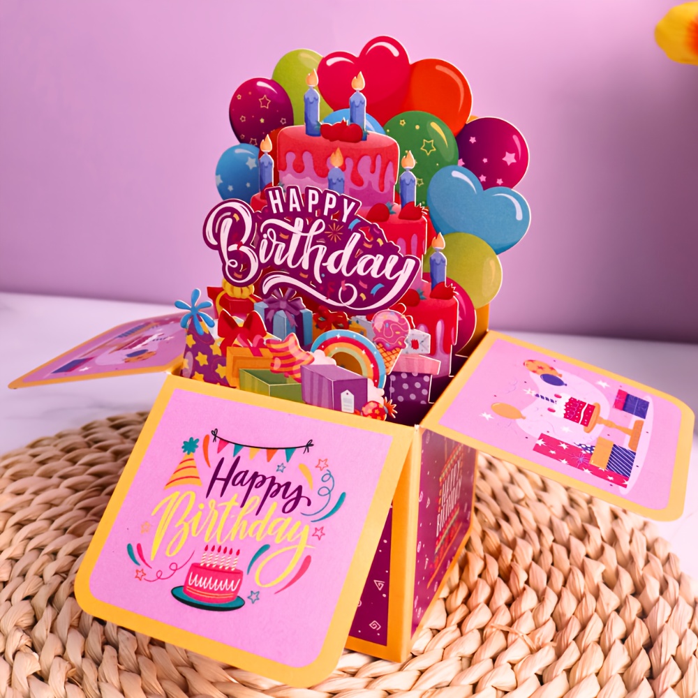 Image of 1pc Happy Birthday Pop Up Greeting Card, Birthday Gift Birthday Party Invitation Card With Card Behind And , Party Supply For Halloween,christmas Event & Party Supplies