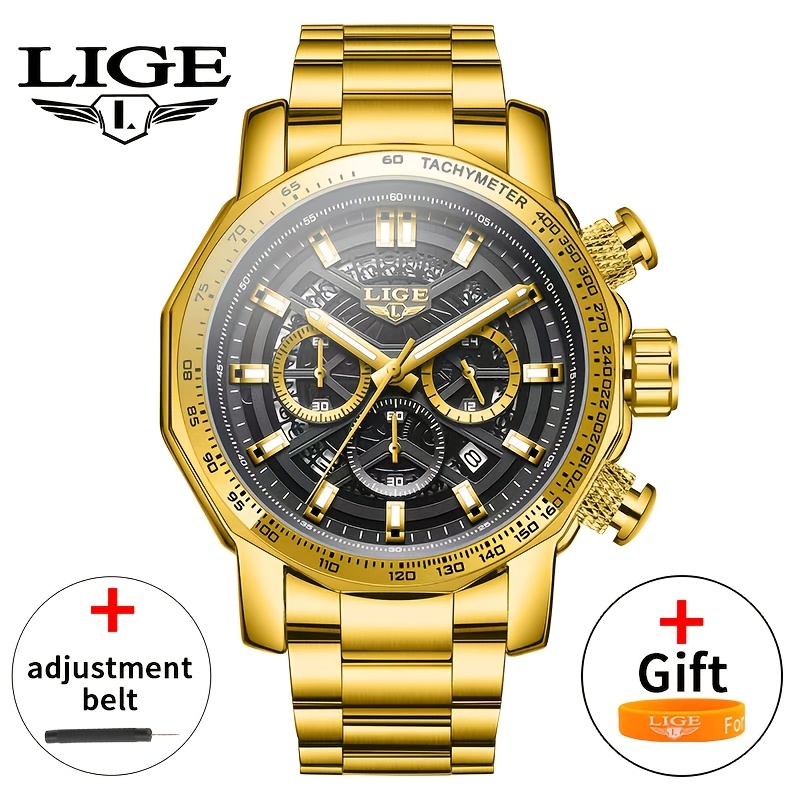 Image of Lige Elegant Quartz Watch With 24 Alarm Chronograph, Date Display & Stainless Steel Strap - Round Digital Dial Wristwatch Suitable For Birthdays, Gifts, Everyday & Special Occasions