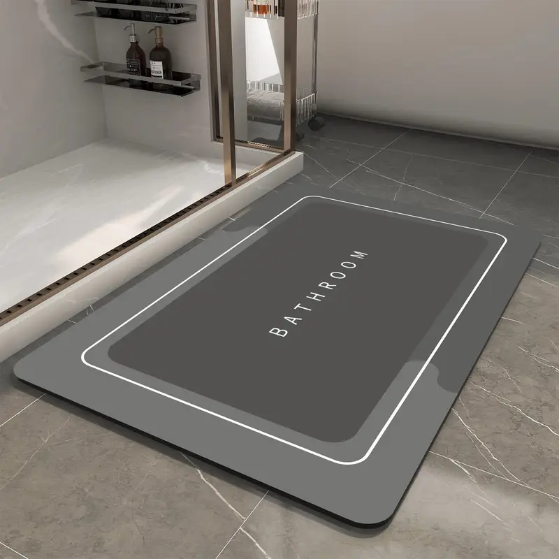 1pc quick dry bathroom mat non slip absorbent diatomaceous earth floor mat with in black gray and white ideal for shower entryway kitchen or washable polyester blend bathroom rug Product details 0
