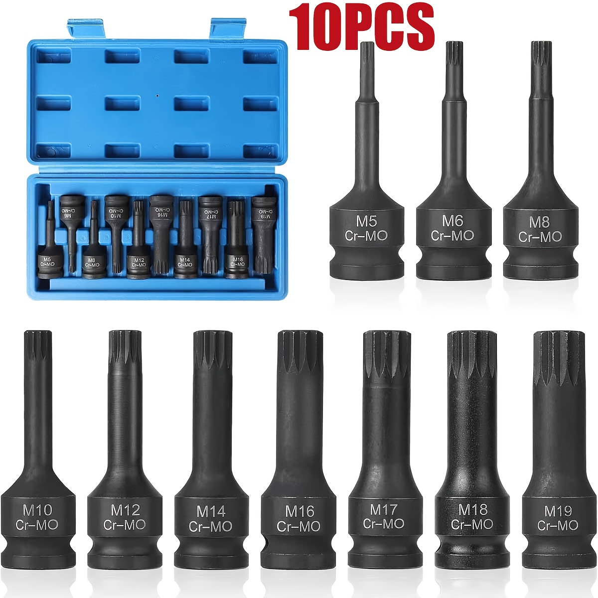 TEMU 12 Point Socket Impact Bit Torx Star Socket Set 1/2" Drive Triple Square 10x