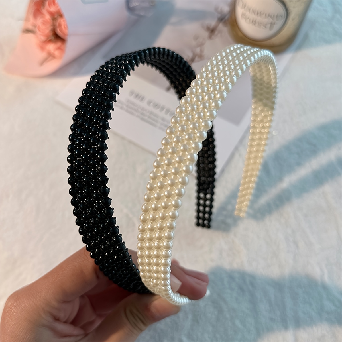 2pcs Pearl Headband Easy Headband Main Headwear Does Not Tighten Hair Bundle Super Hairpin 4 Row Pearl Headband