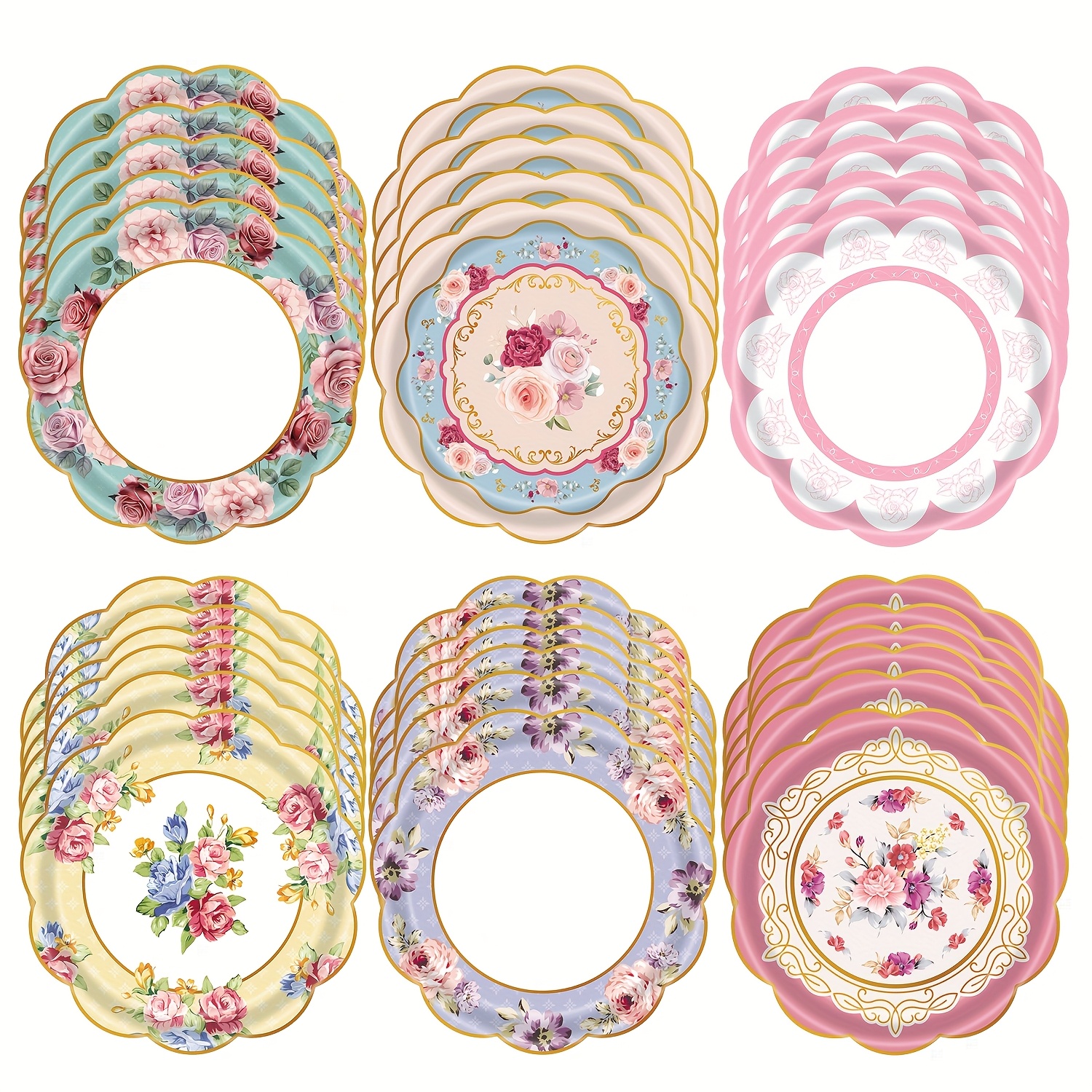 48pcs set multicolor floral   party disposable dinnerware paper plate set for halloween christmas event party supplies halloween christmas for christmas newyear valentine party events valentine