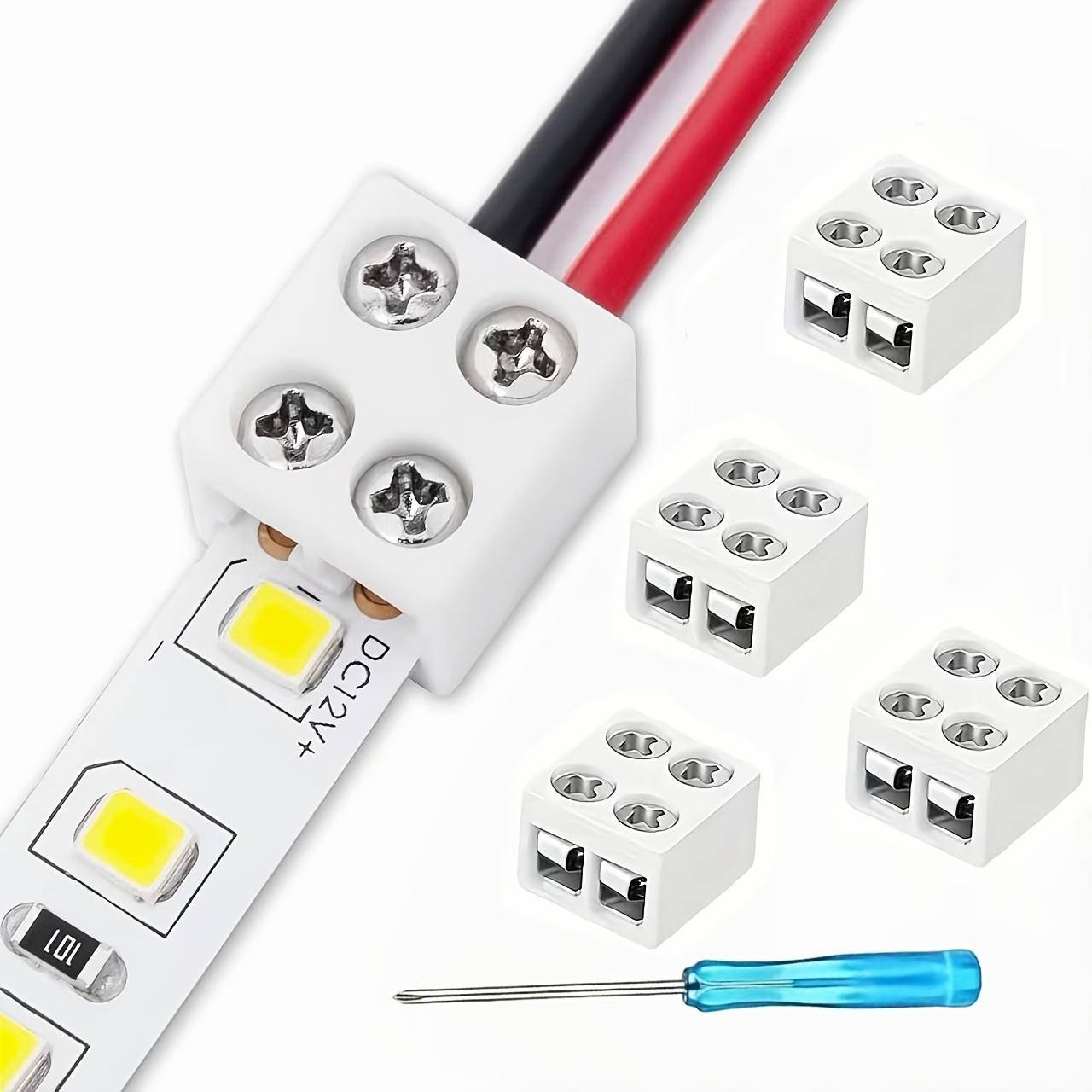 TEMU 4pcs Connectors And 1pc Screwdriver 2pin 8mm Led Strip Screw Terminal Connector Set, Board-to-line, With 1pc Screwdriver, Suitable For 5v, 12v,