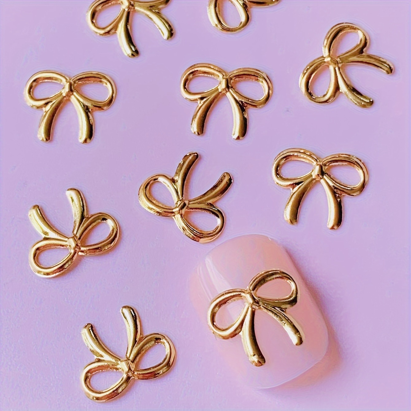 

100pcs Golden 3d Bow Nail Charms - Elegant Hollow Metal Rivet Design, Scent-free, For Diy Nail Art & Jewelry Crafting, Charms For Nails