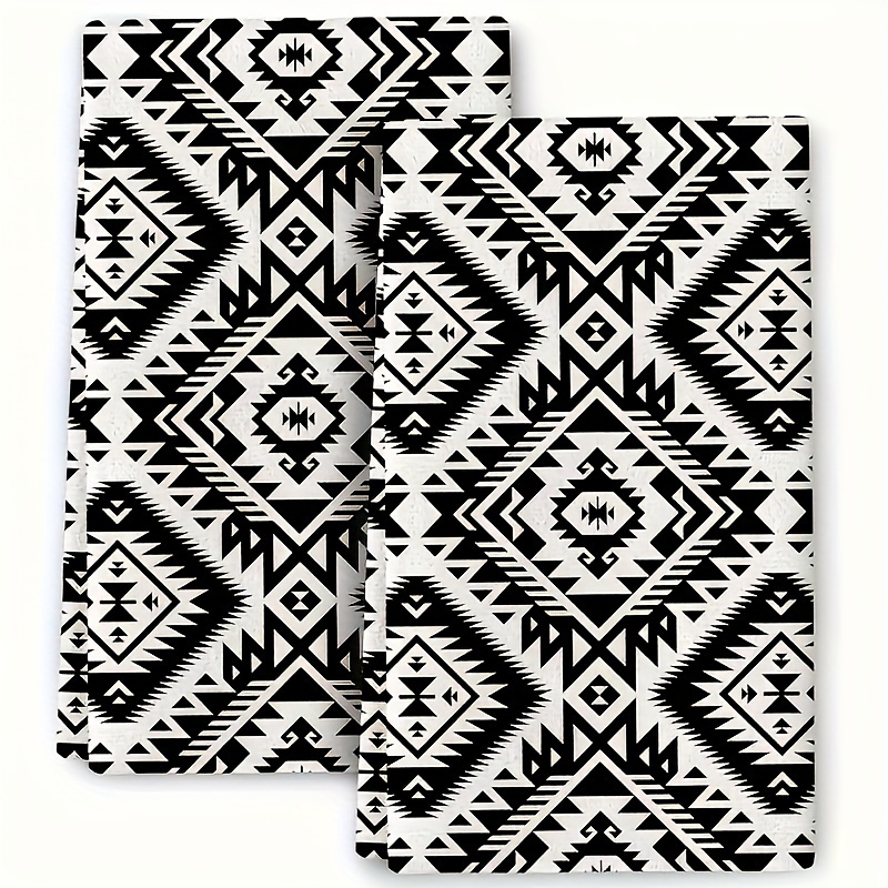 

2pcs, Hand Towels, Bohemian Modern Style Kitchen Towel, Ethnic Geometric Pattern Holiday Decorative Towel, Super Soft Absorbent Drying Cloth, Kitchen Decor, Cleaning Supplies