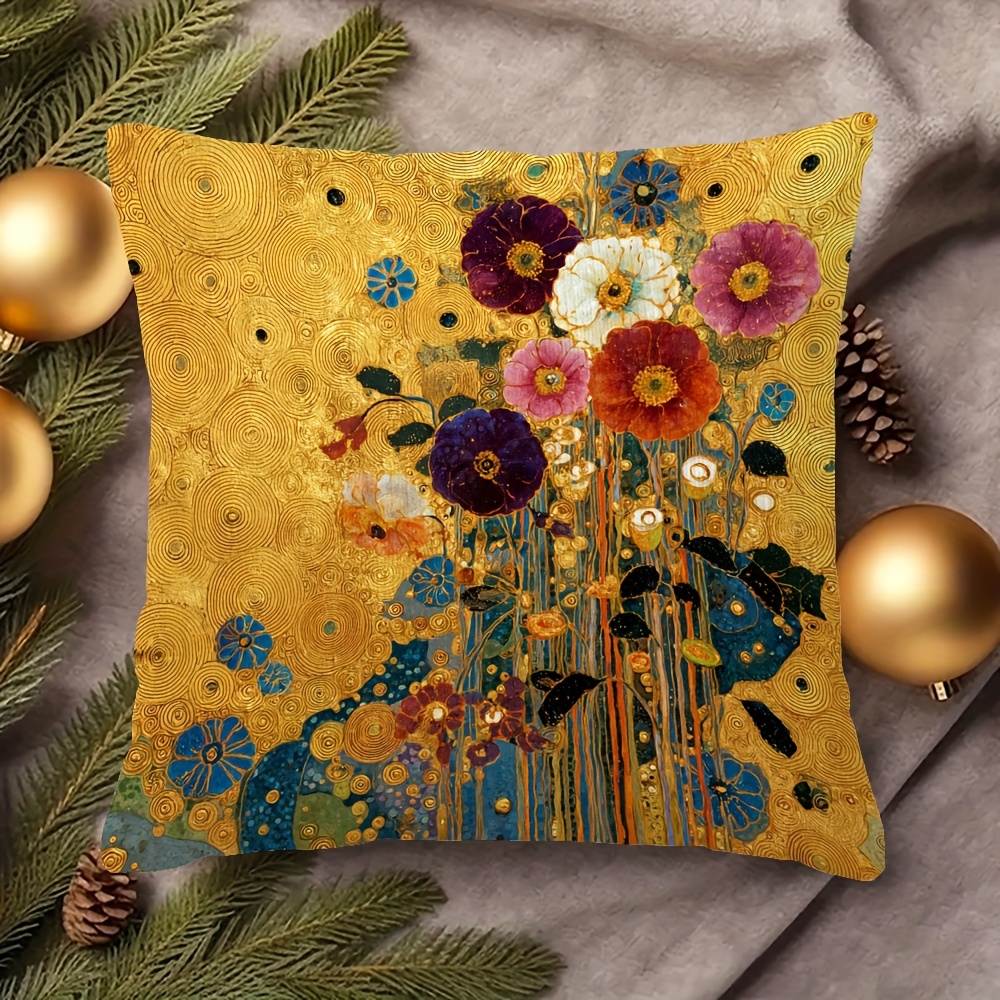 TEMU 1pc Double-sided Decorative Pillowcase, Klimt Floral Pillowcase, 18x18 Inch, Suitable For Sofa, Living Room, Bedroom, Office Home Decor, Pillow
