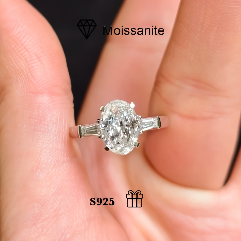 3-Stone 2ct Moissanite Ring, 925 Silver, Low Allergy, High-end, Proposal