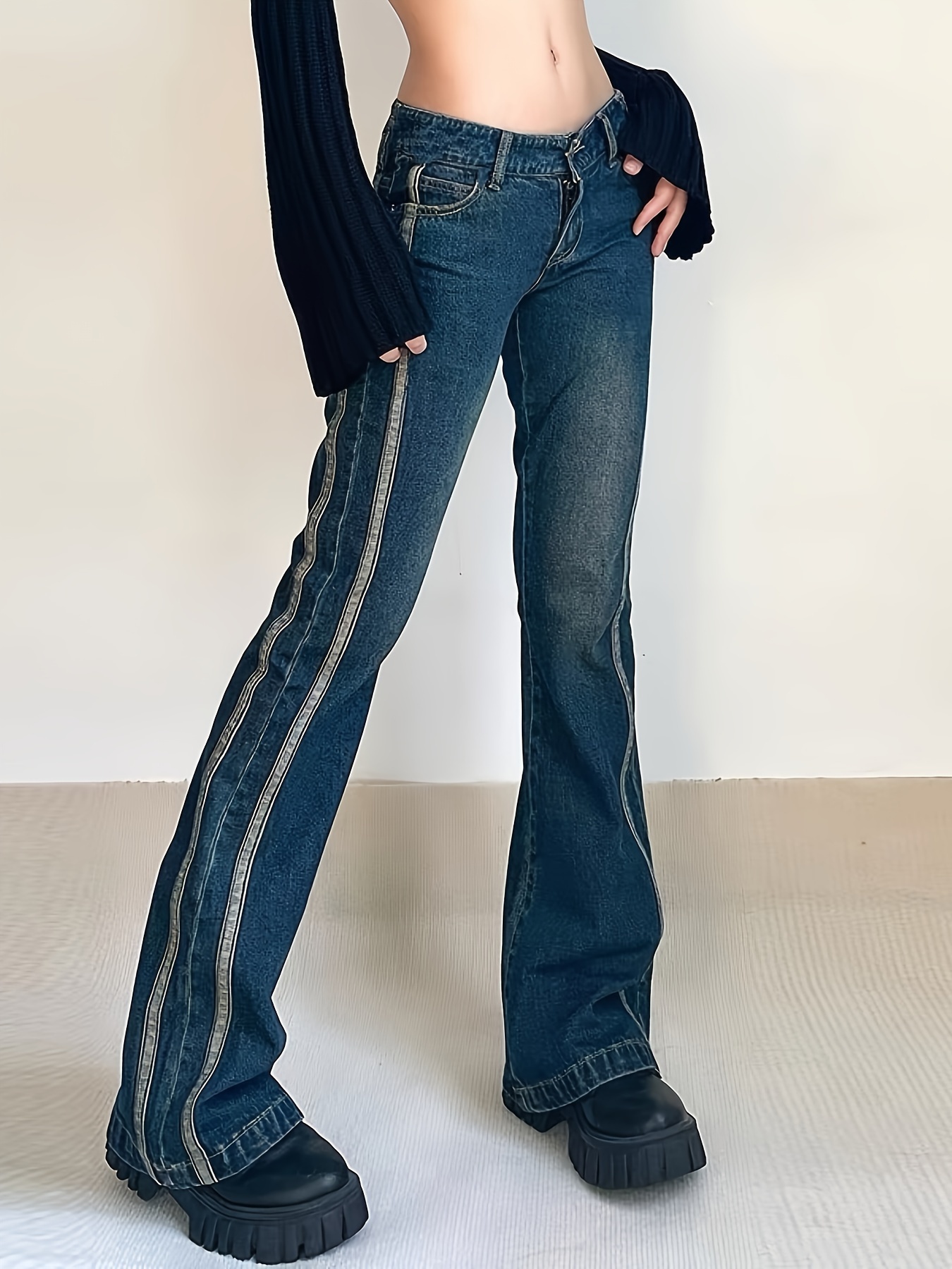 Vintage Y2k Straight Jeans for Women Fashion Streetwear Red Star Patchwork  Mid-Rise Denim Pants Aesthetic Trousers