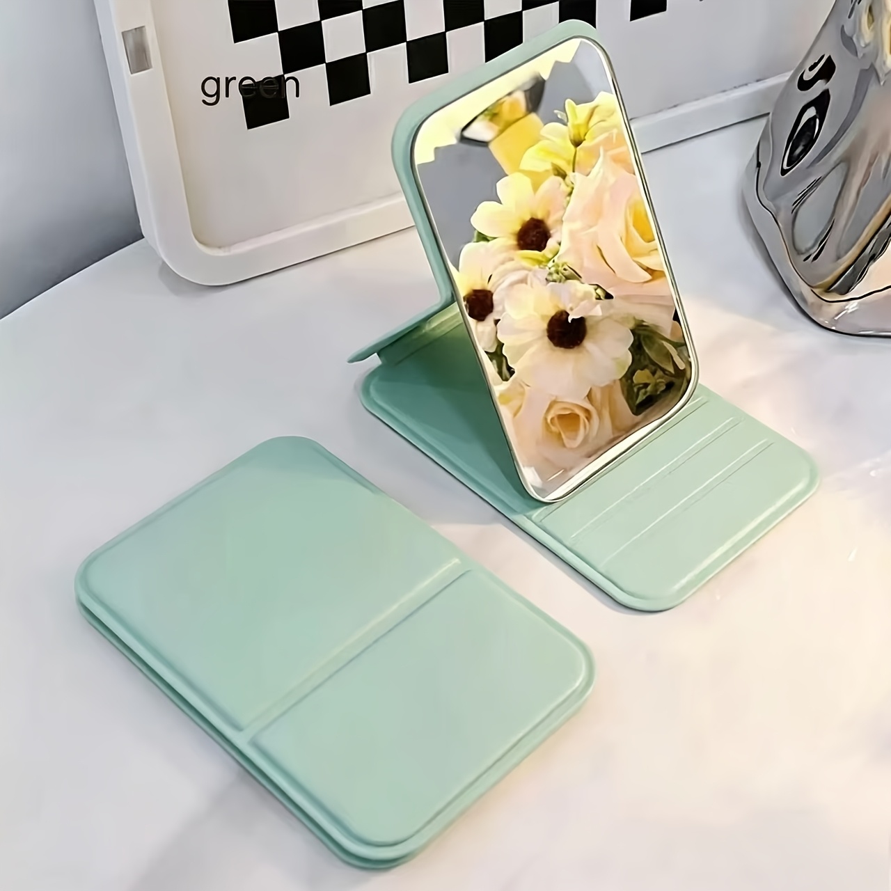 3pcs Portable Folding Compact Mirror Set, Macaron Casing