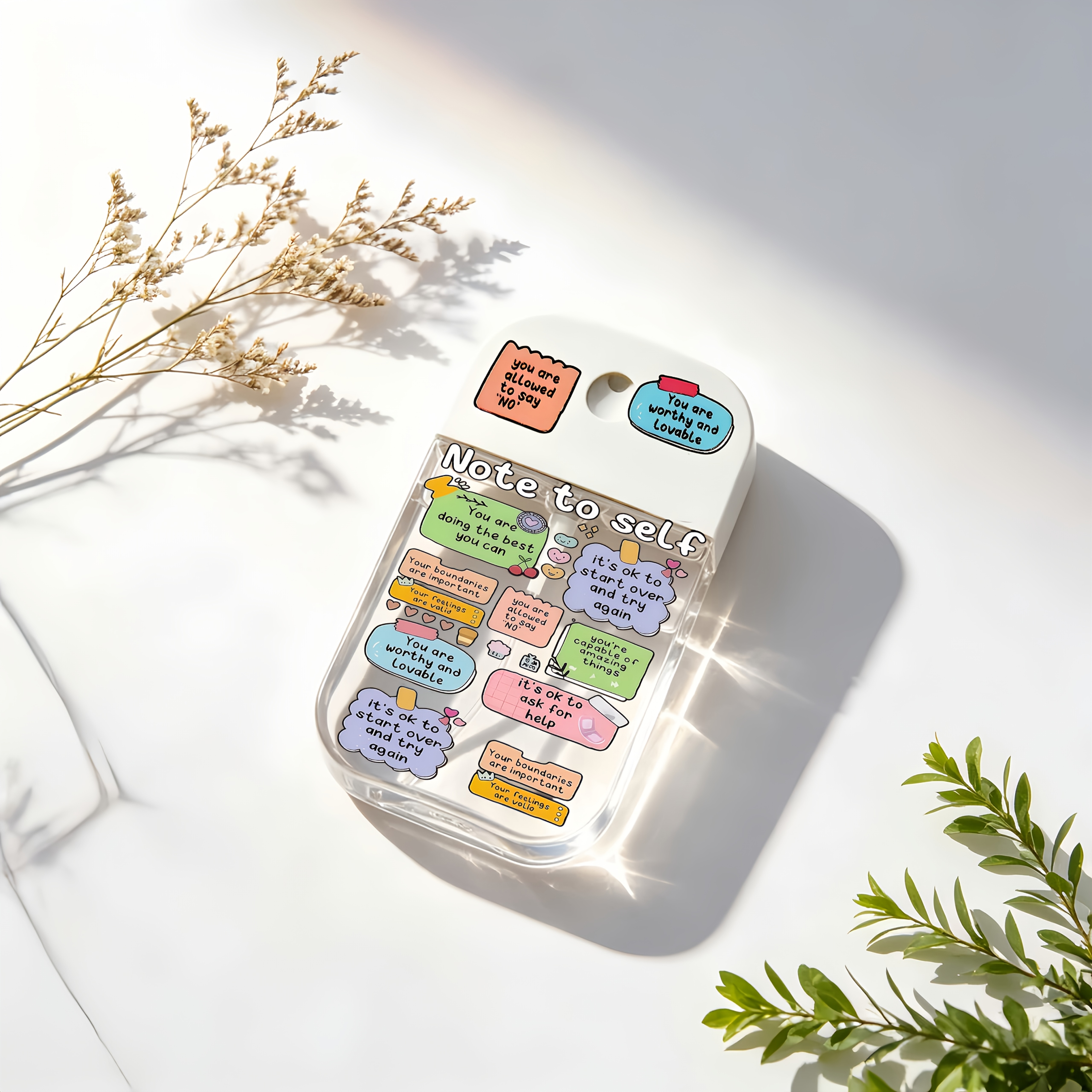 TEMU Bouteille distributeur à vide 50 ml avec citations inspirantes, pulvérisateur à pression portable, récipient de voyage rechargeable, mini cadeau