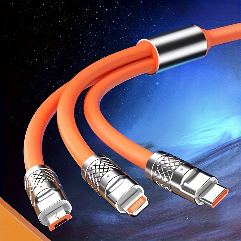 1pc OIITH 3-in-1 Fast Charging USB Cable, Silicone Round Male to Male Connector, 20-30W Power Delivery, Compatible with for iphone & Android Phones, No Battery, USB Powered, ?36V Operating Voltage, 20-30W Output Power, USB Cables for Charging, Charging Cable | Modern Cable Design | Durable Cable