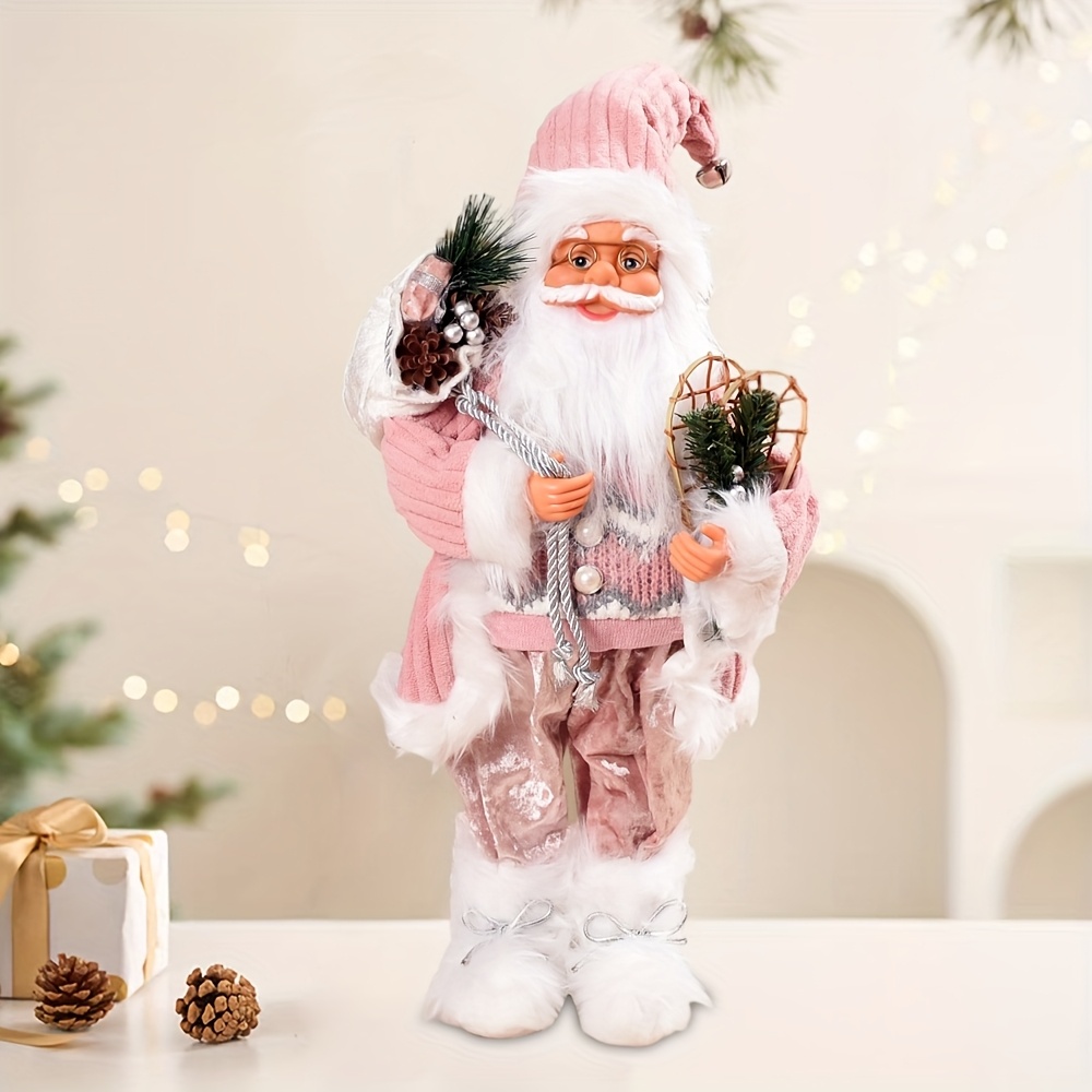 Image of 1pc 45cm Pink Santa Claus Standing Santa Ornament, Christmas Decoration, Christmas Tree Decor Prop, Window, Fireplace, Christmas Dining Table Desktop Decorative Ornament, New Year Gift