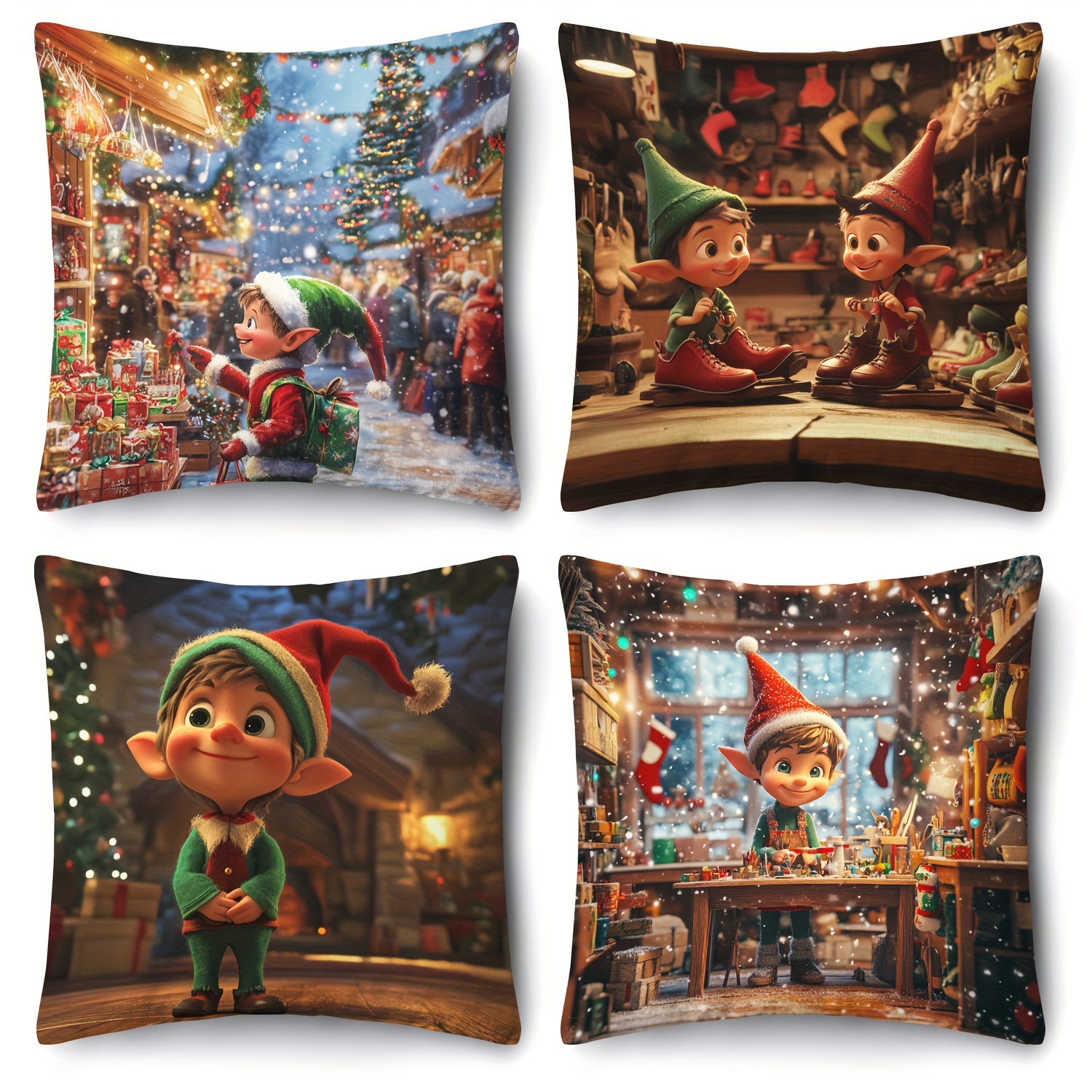 

4pcs Christmas Elf , 18x18 Polyester , , , For , , , Sofa, , Decor - Inserts Not Included