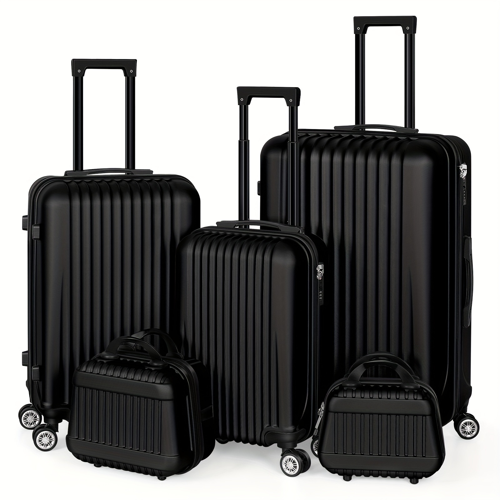 

5-piece Black Luggage Set, Casual Style, Abs Hardshell, Lightweight, Tsa Lock, 360° Spinner Wheels, Travel & Business, Includes Carry-on & (12/14/20/24/28 Inch)