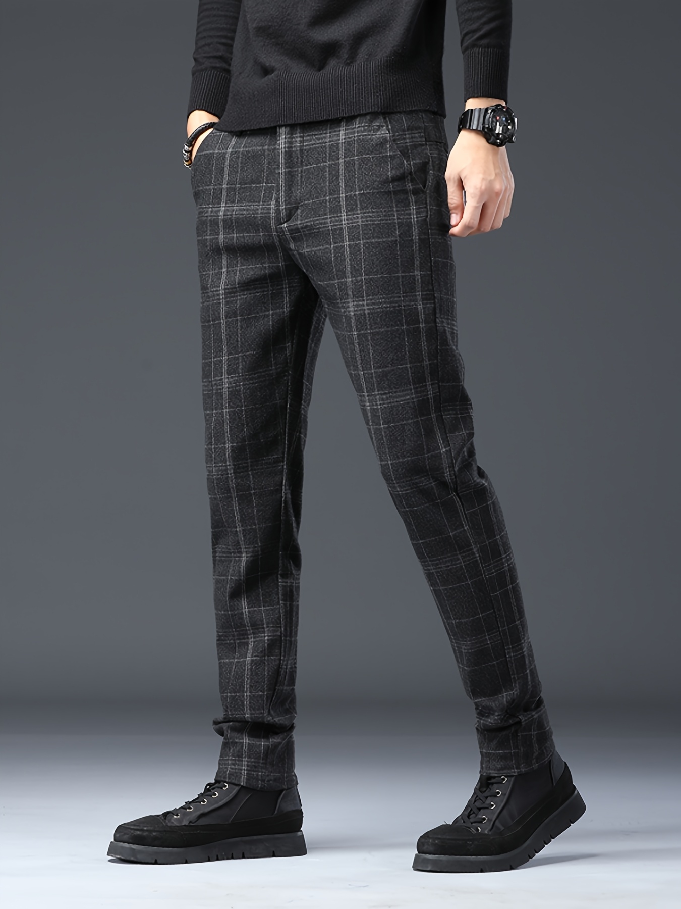 mens   fit straight leg plaid pants brushed stretchy comfortable stylish new   for autumn and winter Product details 8