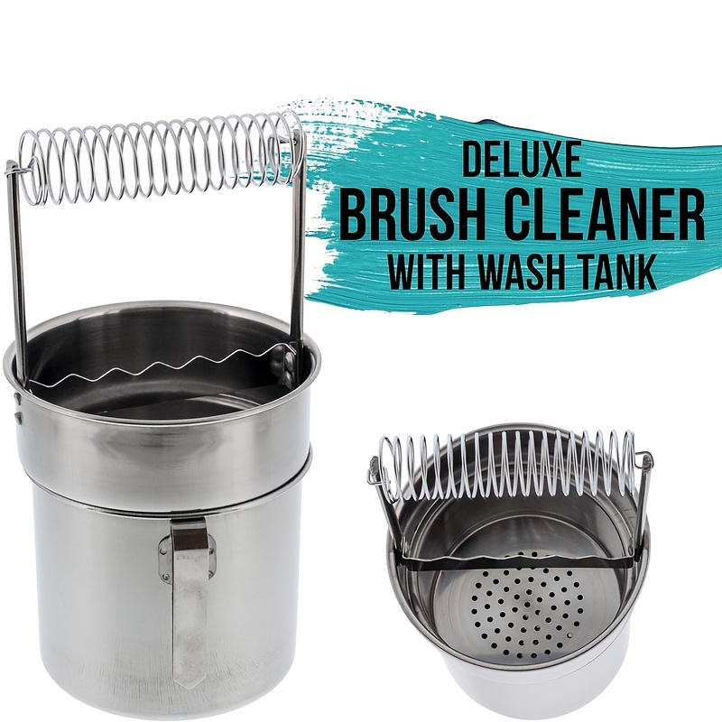 TEMU Stainless Steel Deluxe Brush Cleaner With Wash Tank – Art Supply Washer For Paintbrushes, Durable For , Artist Equipment | Functional Art Tool |