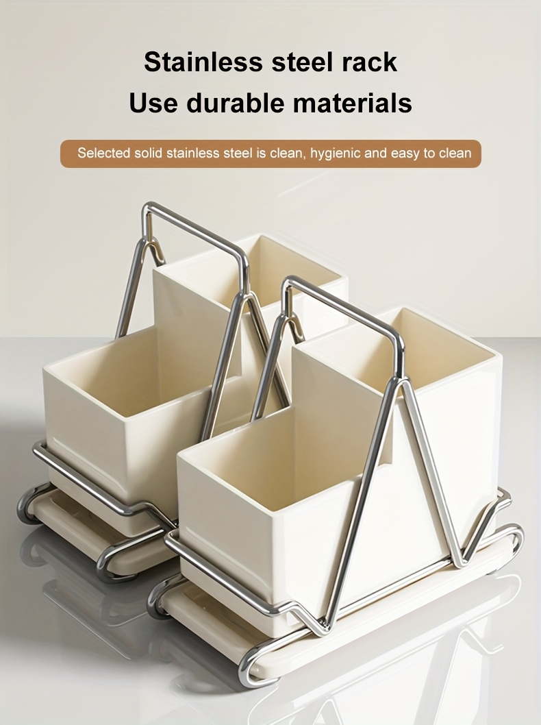 1pc cream white stainless steel utensil holder with   multifunctional kitchen countertop organizer for cooking utensils knives spoons and forks dining room accessory triangular design metal utensil holder kitchen utensils Product details 4