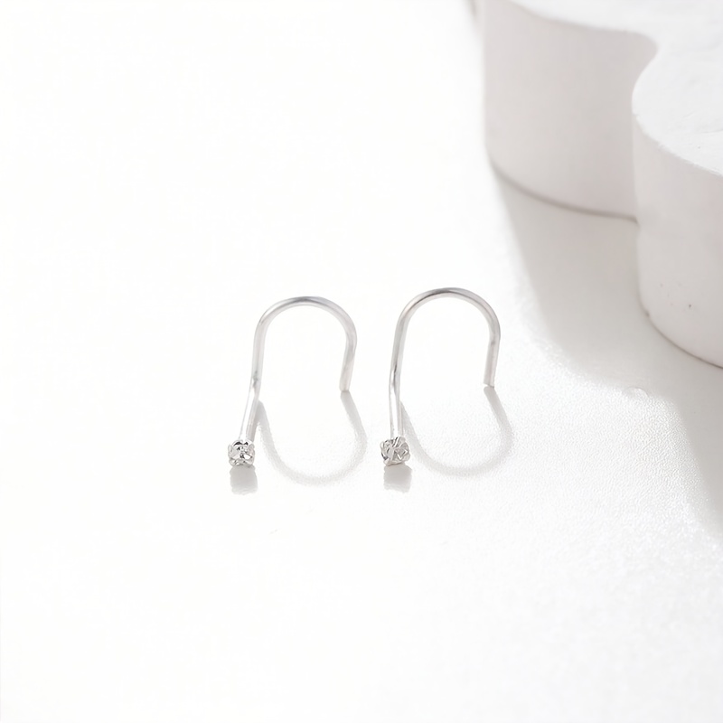 E-shop 2 Stück S925 Sterling Silber Nasenstift Ring Piercing Haken Nasen Schraube Tiny 1.5mm Zirkonia Geeignet für Tägliches Tragen, Halloween,