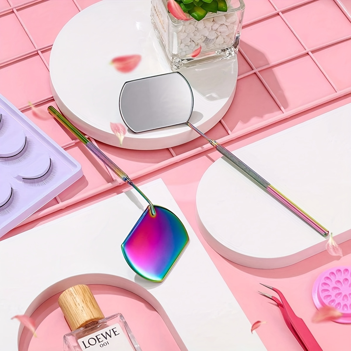 Portable Handheld Stainless Steel Makeup Mirror for Eyelash Extensions